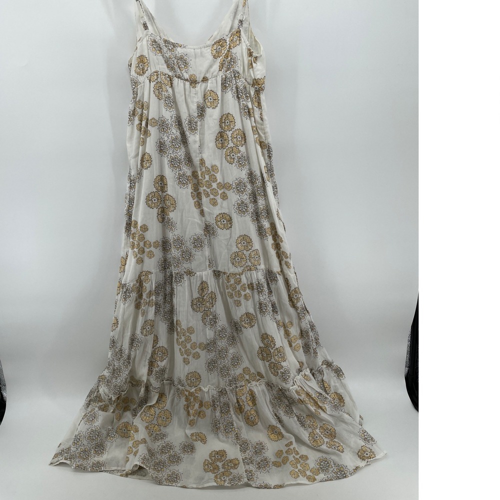 White and Gold Floral Maxi Dress - Sleeveless V-Neck - Picture 4 of 7